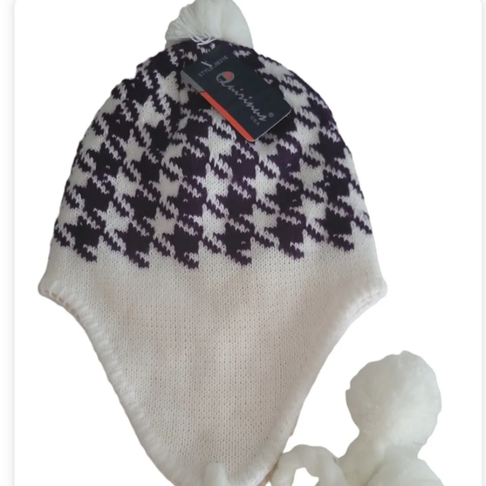Quirinus Acrylic Laplander Purple White Pom Pom Hat Beanie